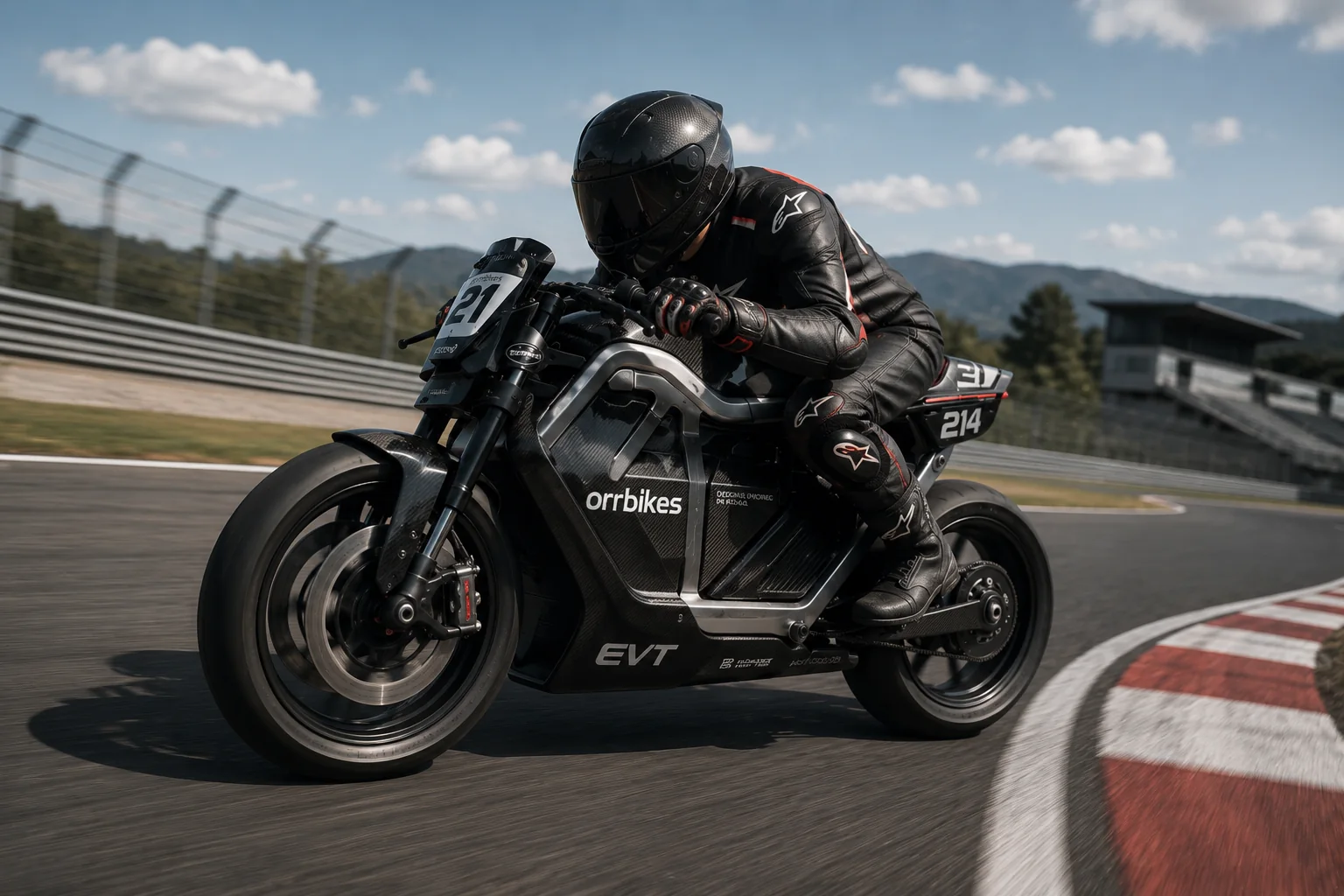 A rider on the ORRBIKES Café Racer on a racetrack