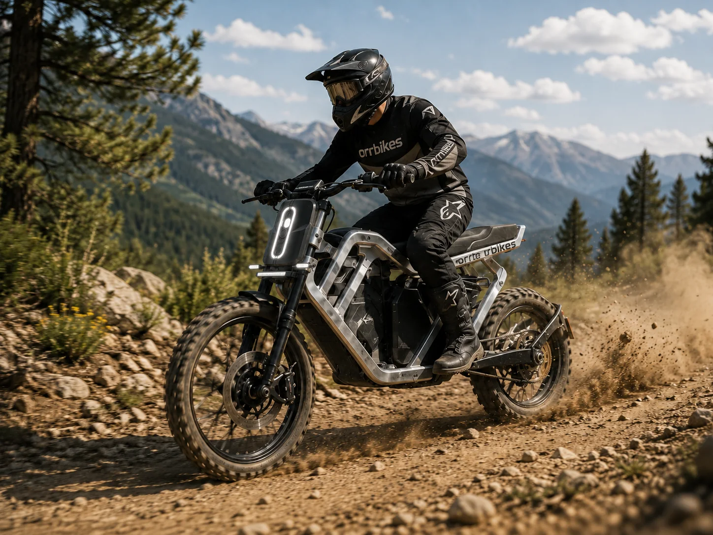 A rider on the ORRBIKES Dirt Bike on a mountain trail